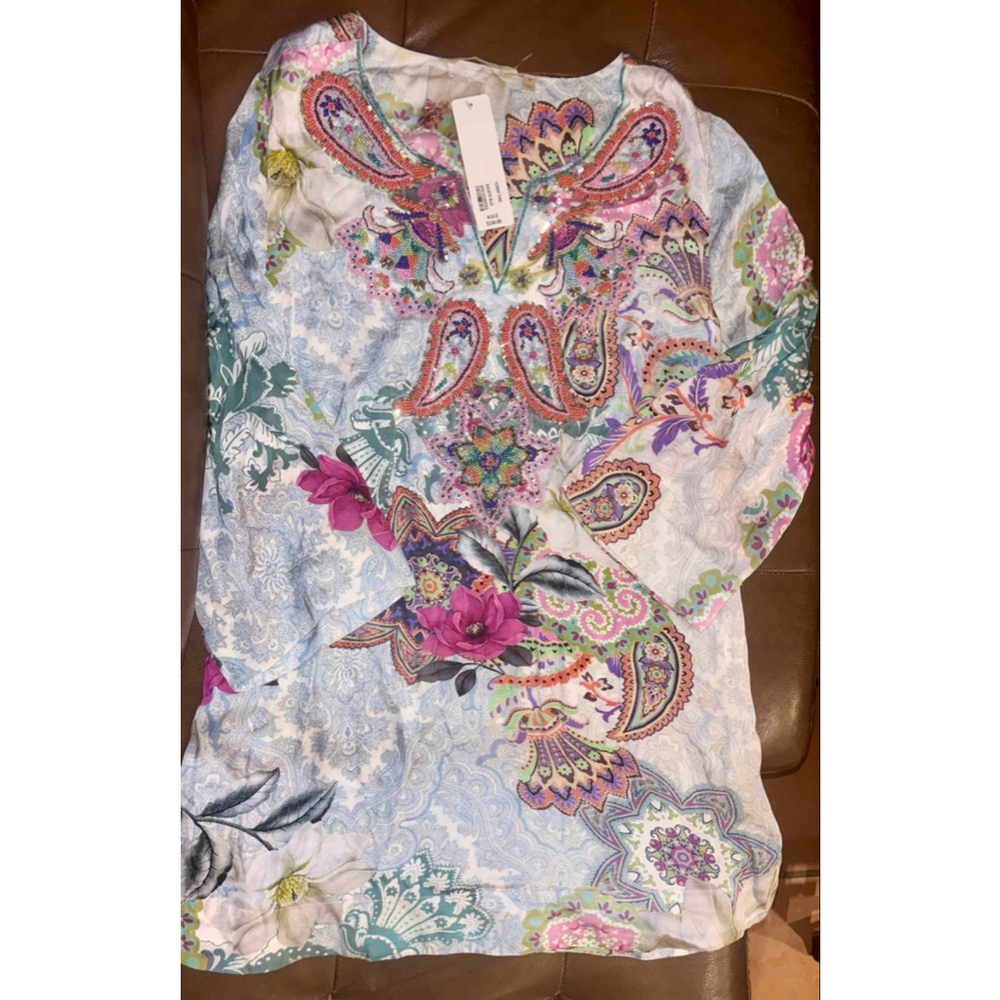 NEW Soft Surroundings FLORENT Silky Soft Beaded Boho Floral Tunic Top size Med - Picture 8 of 8